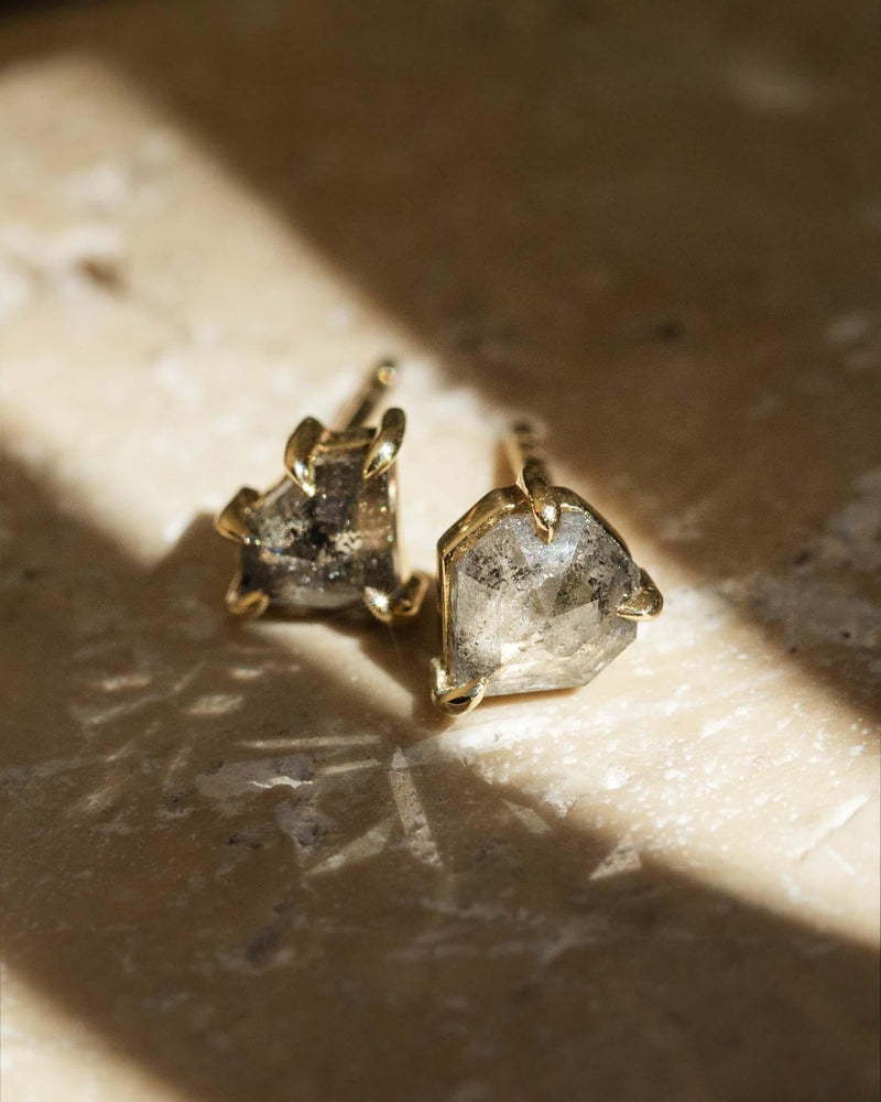 Contemporary Salt and Pepper Kite Cut Diamond Studs 9 Carat Gold