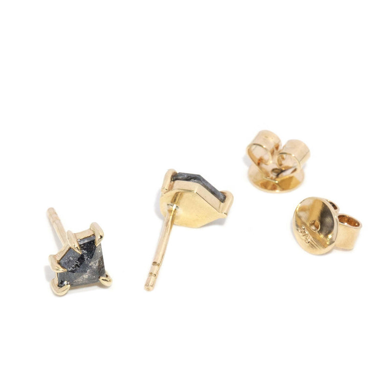 Contemporary Salt and Pepper Kite Cut Diamond Studs 9 Carat Gold