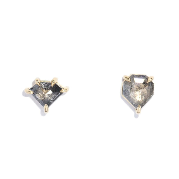 Contemporary Salt and Pepper Kite Cut Diamond Studs 9 Carat Gold