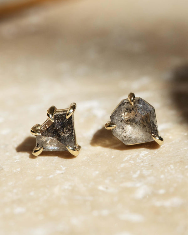 Contemporary Salt and Pepper Kite Cut Diamond Studs 9 Carat Gold