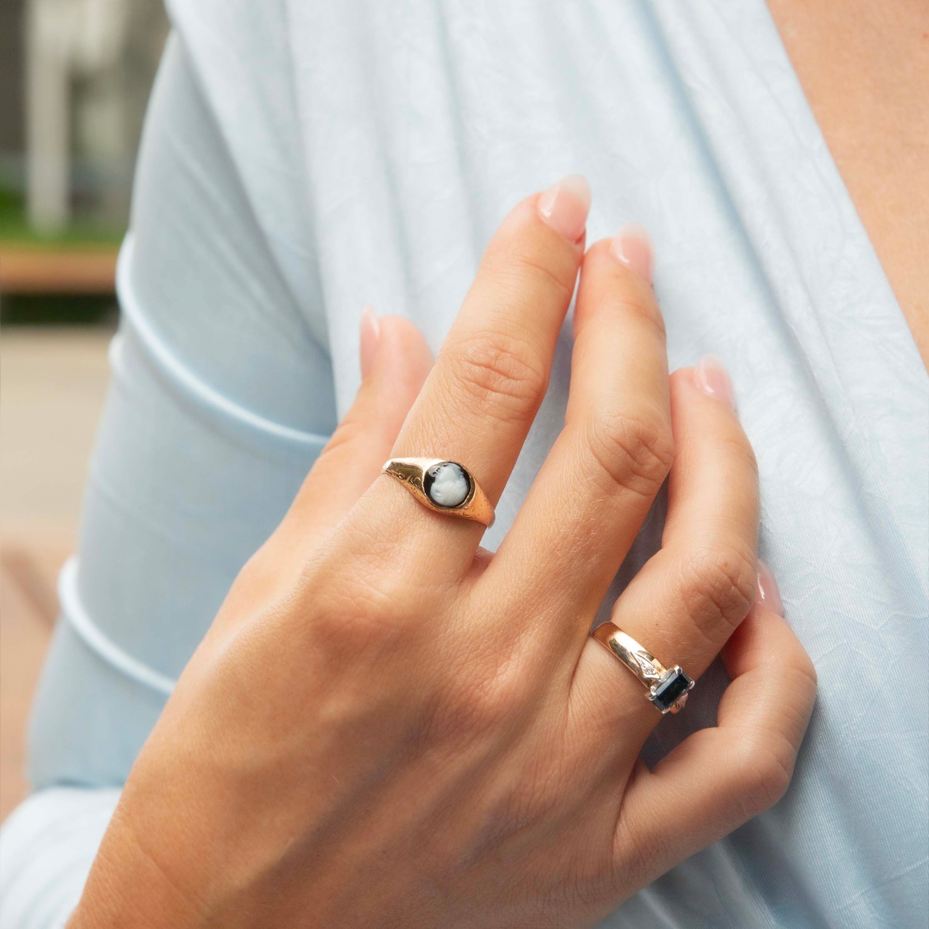 Adriana Hematite White Cameo Ring 18ct Gold Rings Imperial Jewellery 