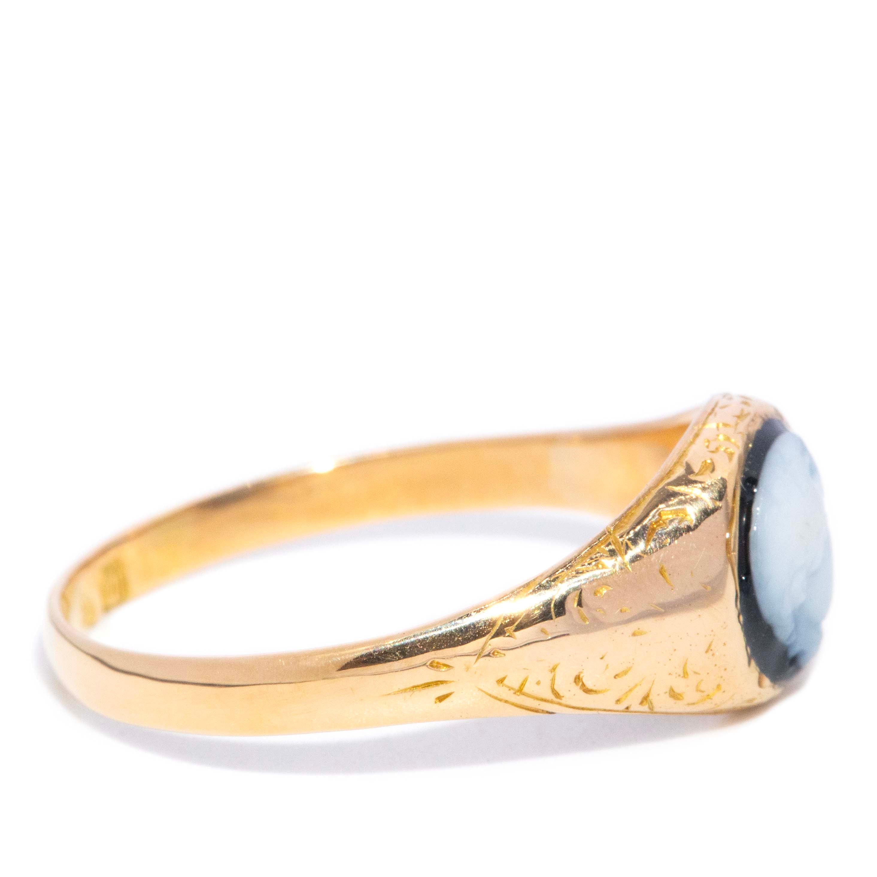 Adriana Hematite White Cameo Ring 18ct Gold Rings Imperial Jewellery 
