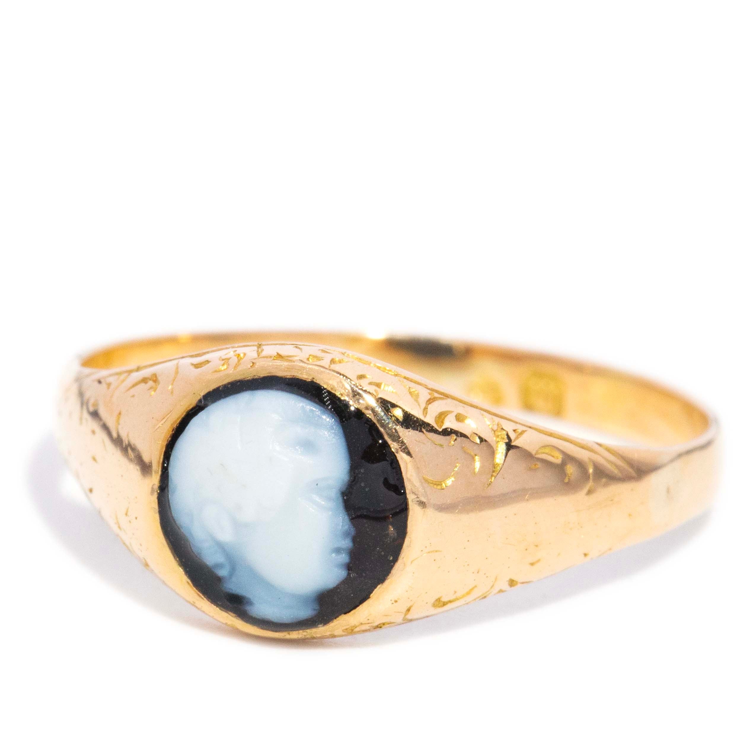 Adriana Hematite White Cameo Ring 18ct Gold Rings Imperial Jewellery 
