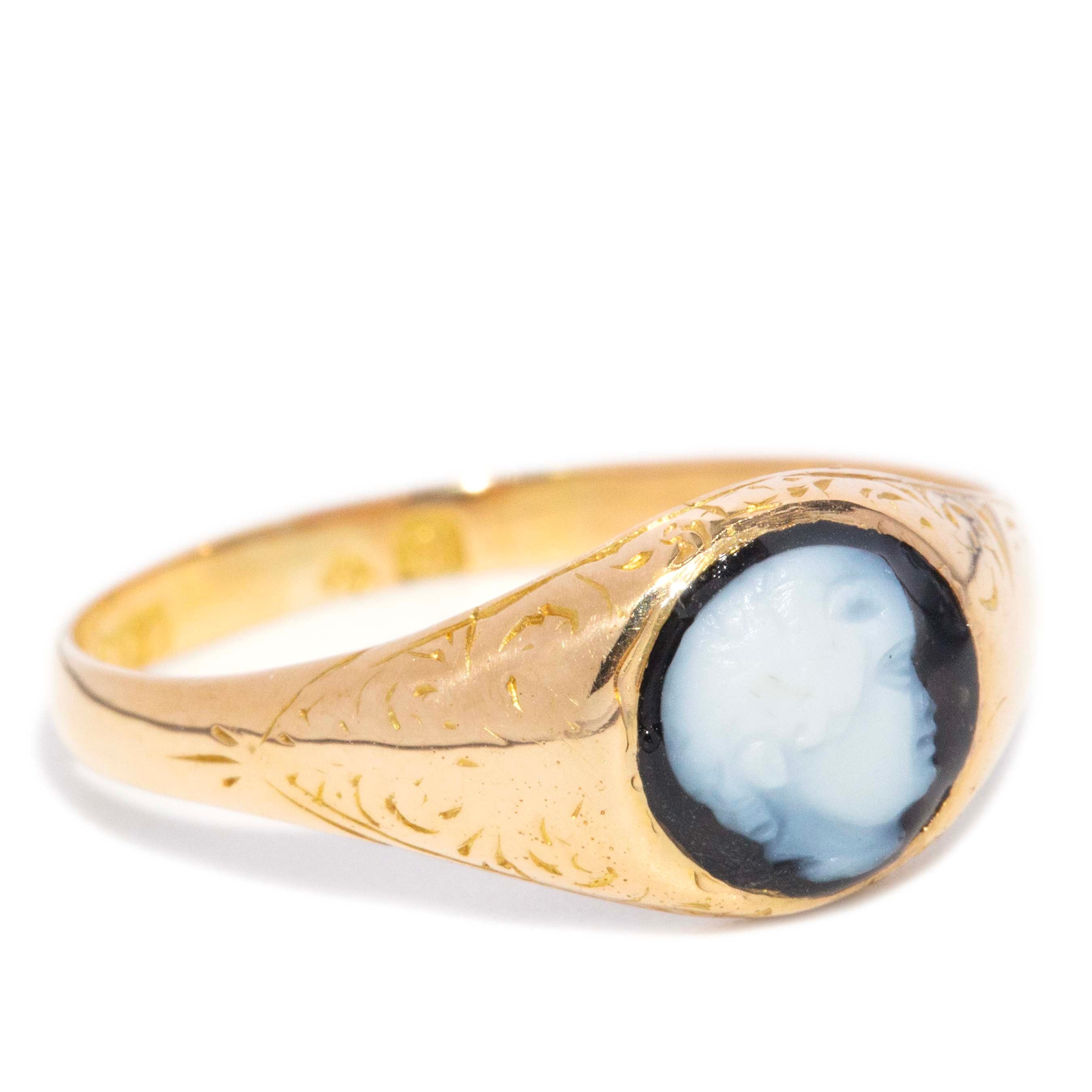 Adriana Hematite White Cameo Ring 18ct Gold Rings Imperial Jewellery 