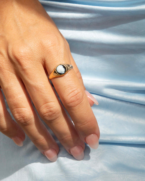 Adriana Hematite White Cameo Ring 18ct Gold Rings Imperial Jewellery 