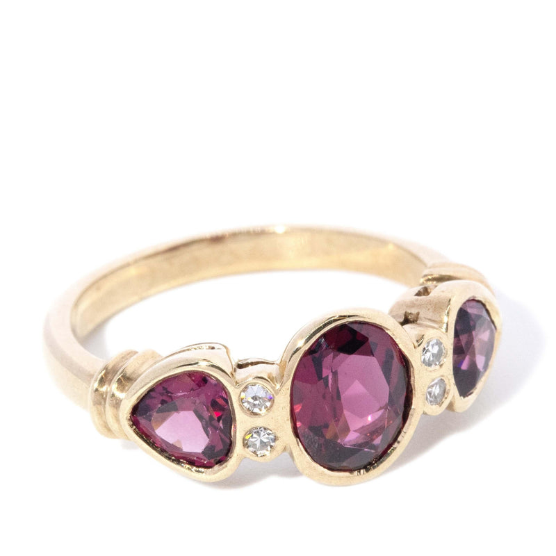 Vintage Circa 1990s Rhodolite Garnet & Diamond Ring 9 Carat Yellow Gold