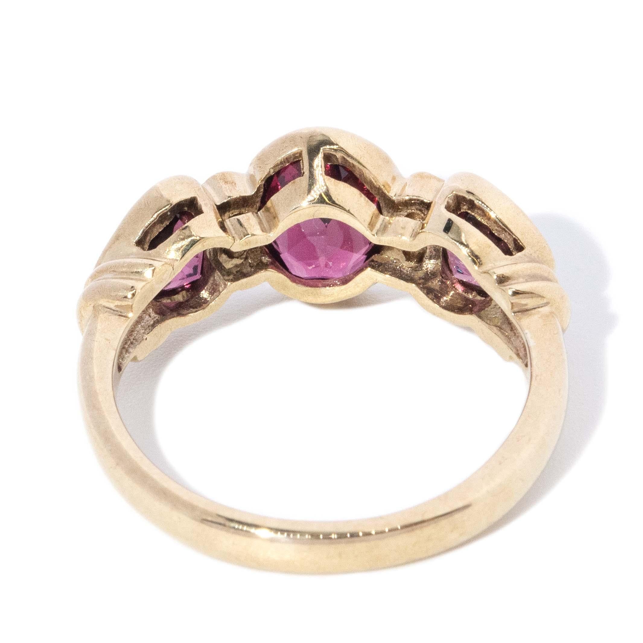 Vintage Circa 1990s Rhodolite Garnet & Diamond Ring 9 Carat Yellow Gold