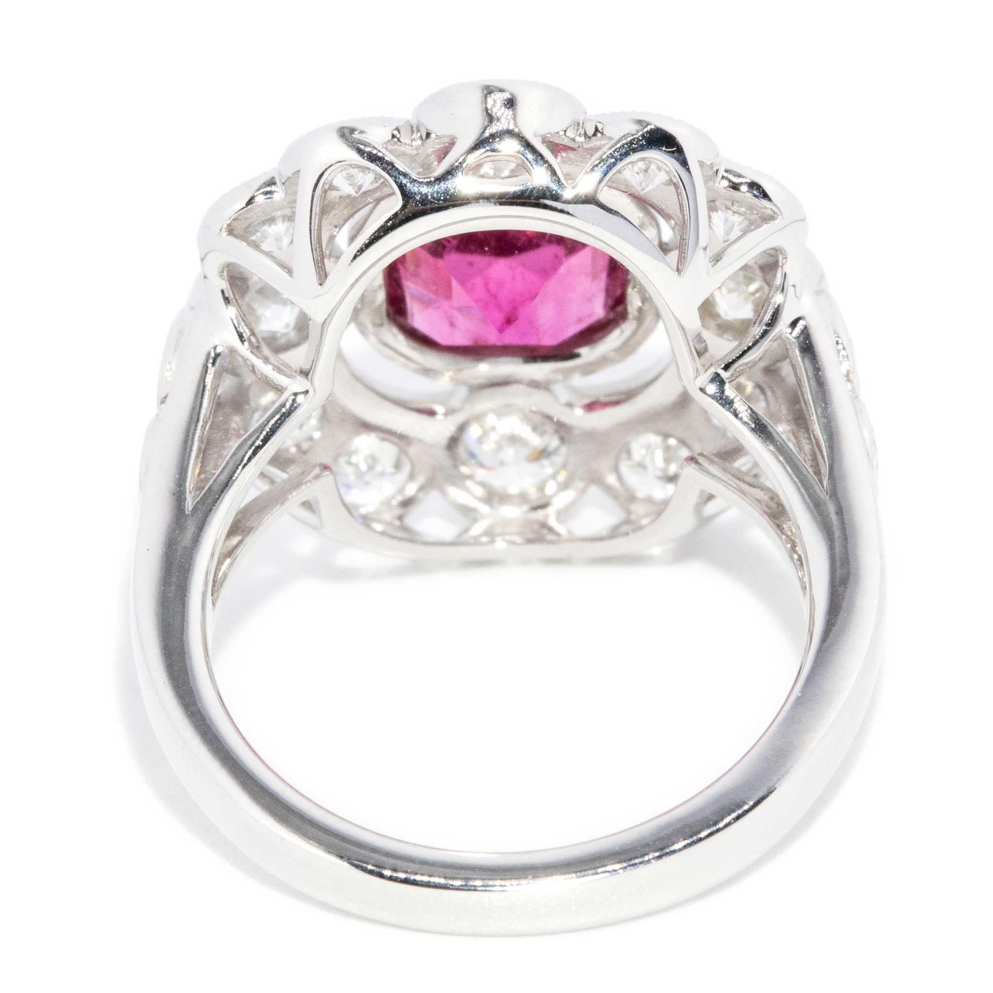 Aggie 2.22ct Rubellite & 2.48 ct Diamond Halo Ring 18ct White Gold