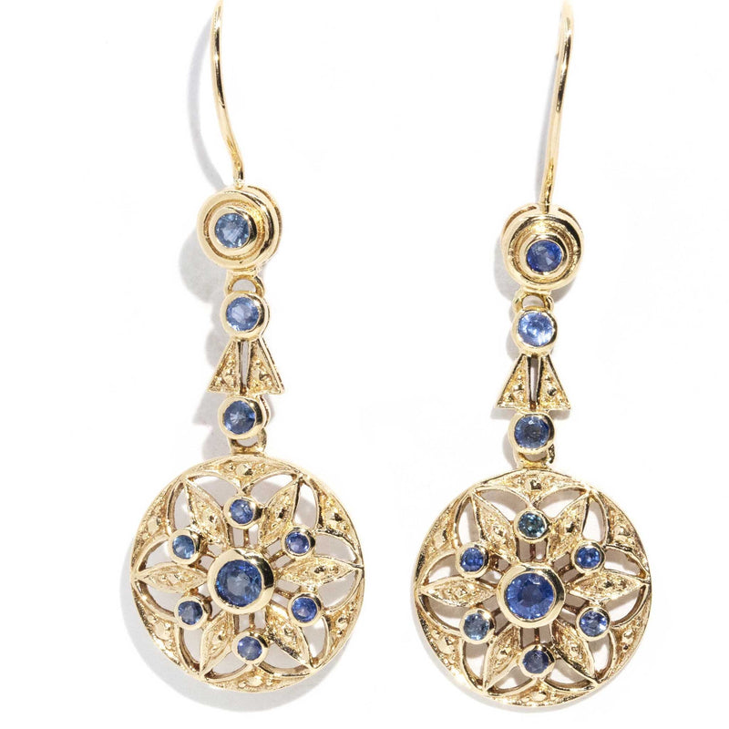 Agnes Blue Sapphire Drop Earrings 9ct Gold Earrings Imperial Jewellery 