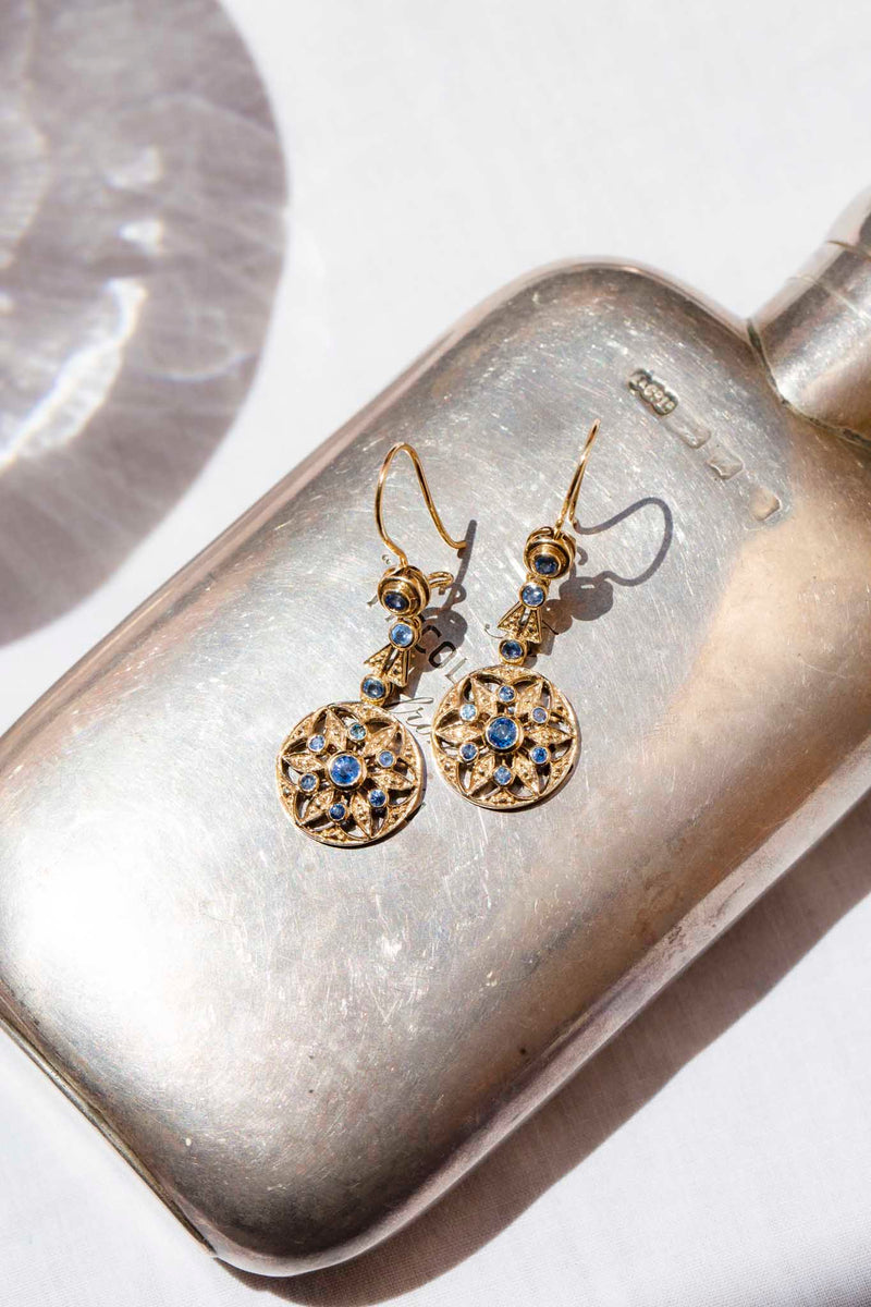 Agnes Blue Sapphire Drop Earrings 9ct Gold Earrings Imperial Jewellery 