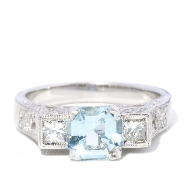 Reinvented Vintage Aquamarine & Diamond Ring 18 Carat White Gold