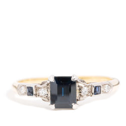 Aikaterini 1970s Sapphire & Diamond Ring 18ct Gold & Platinum