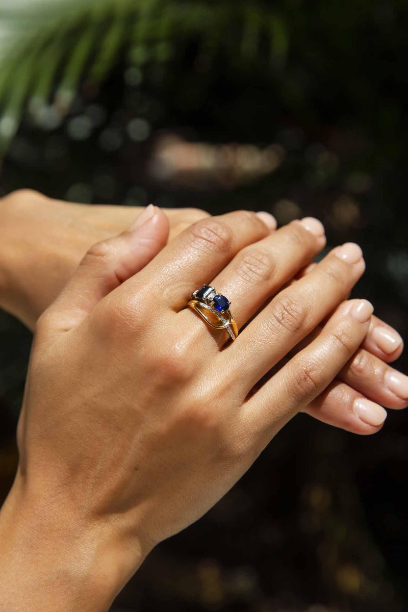 Aikaterini 1970s Sapphire & Diamond Ring 18ct Gold & Platinum