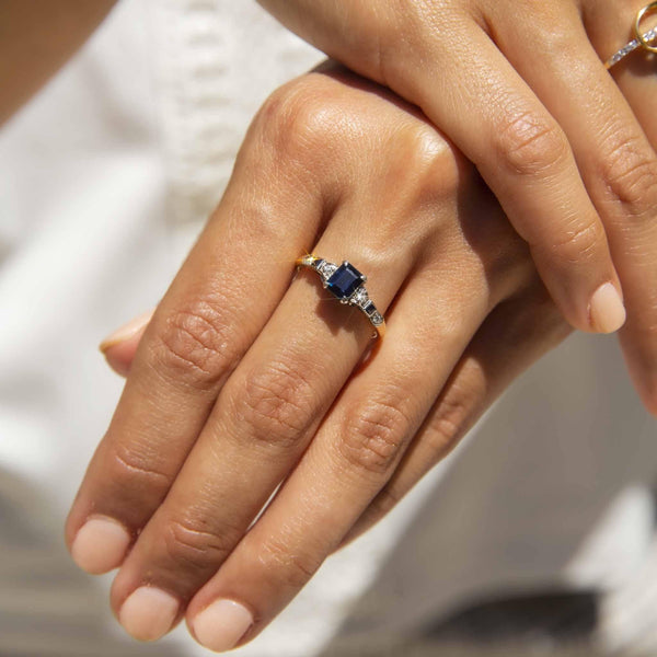 Aikaterini 1970s Sapphire & Diamond Ring 18ct Gold & Platinum