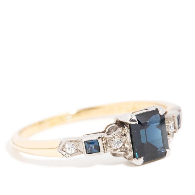 Aikaterini 1970s Sapphire & Diamond Ring 18ct Gold & Platinum