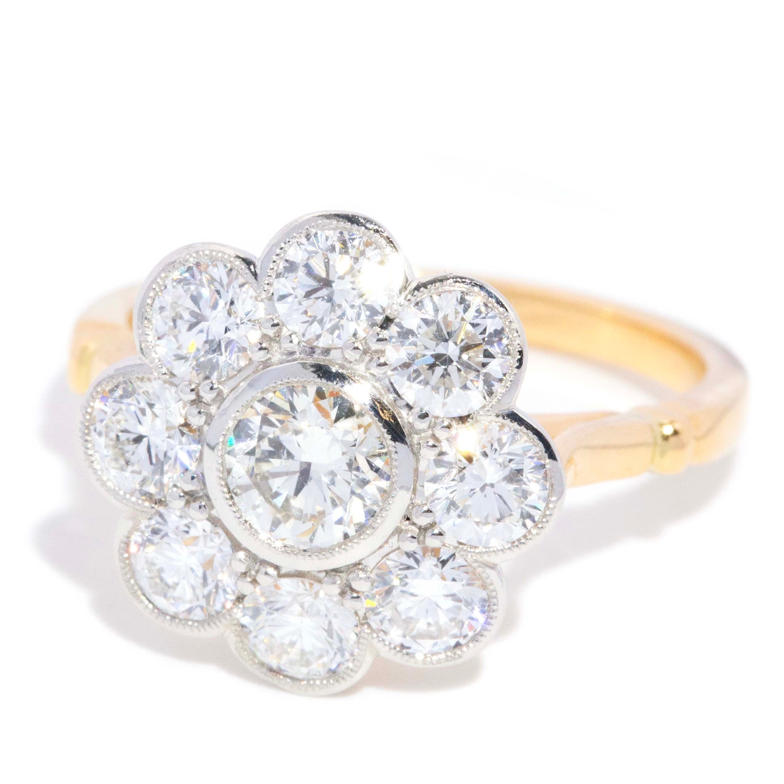 Aimee Diamond Flower Ring 18ct Gold & Platinum Rings Imperial Jewellery 