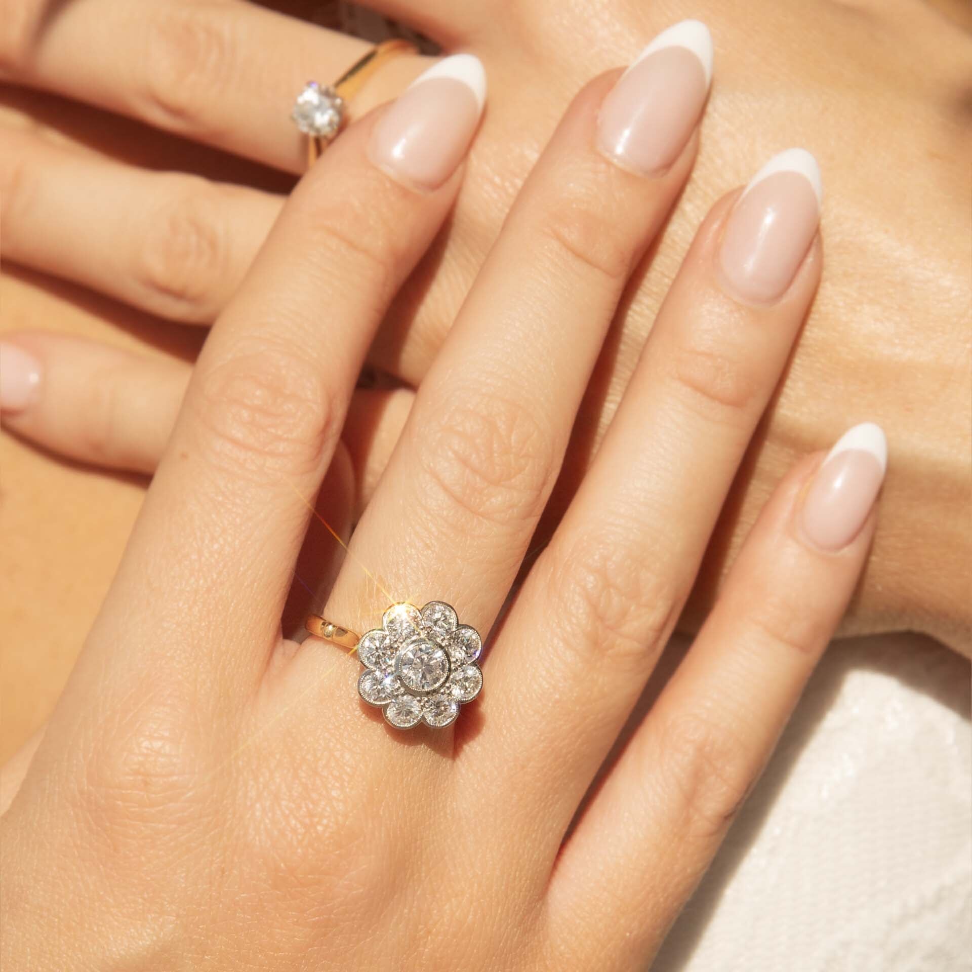 Aimee Diamond Flower Ring 18ct Gold & Platinum Rings Imperial Jewellery 