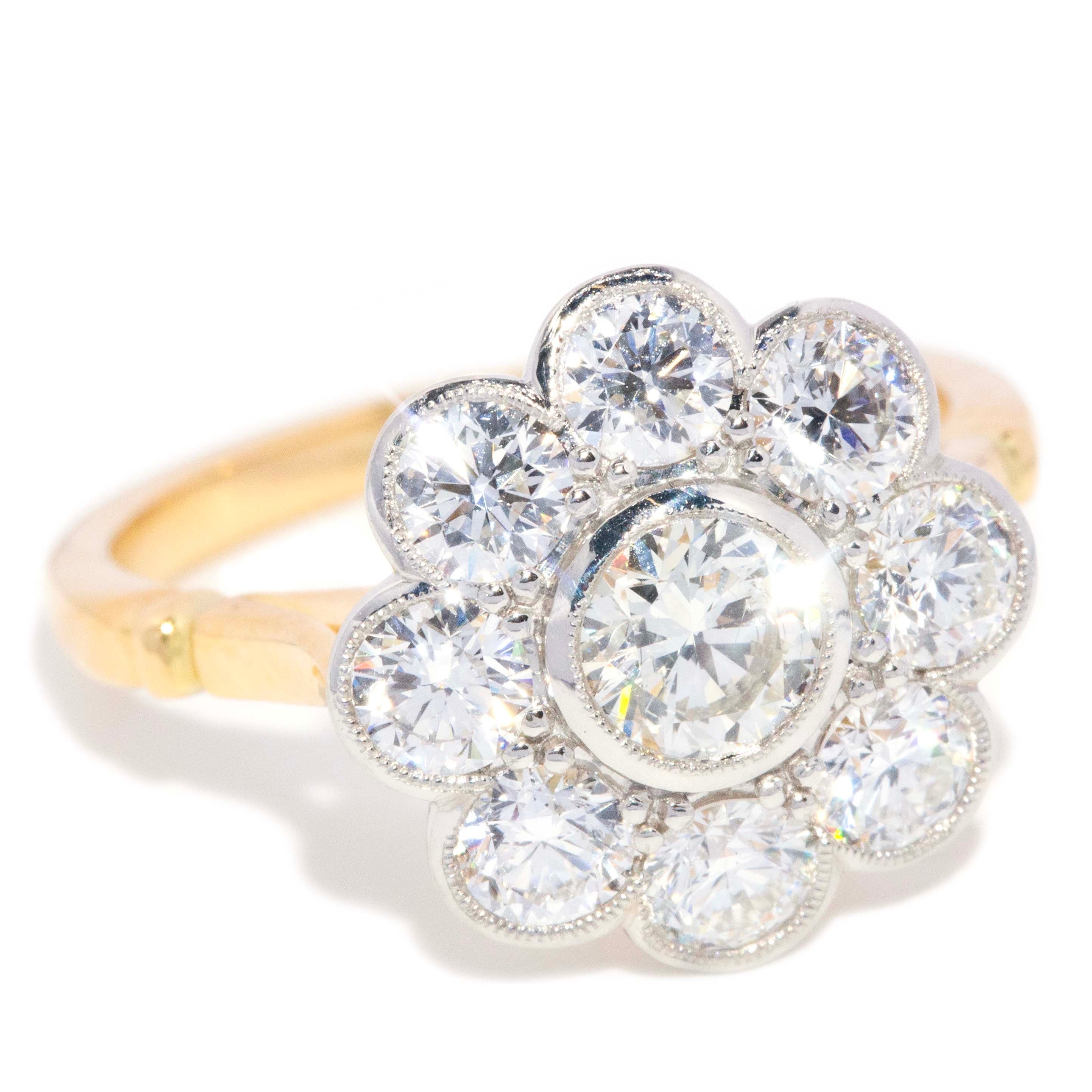 Aimee Diamond Flower Ring 18ct Gold & Platinum Rings Imperial Jewellery 