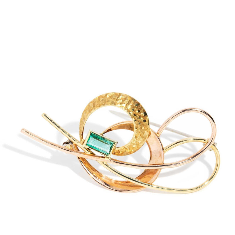 Akila 1970s Emerald Freeform Heart Brooch 18ct Gold