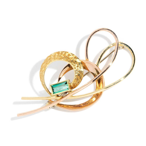 Akila Freeform Emerald Twin Heart Brooch 18K Yellow Gold