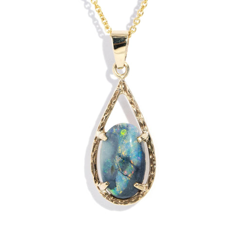 Alannah Solid Black Opal Openwork Pendant 9K Yellow Gold