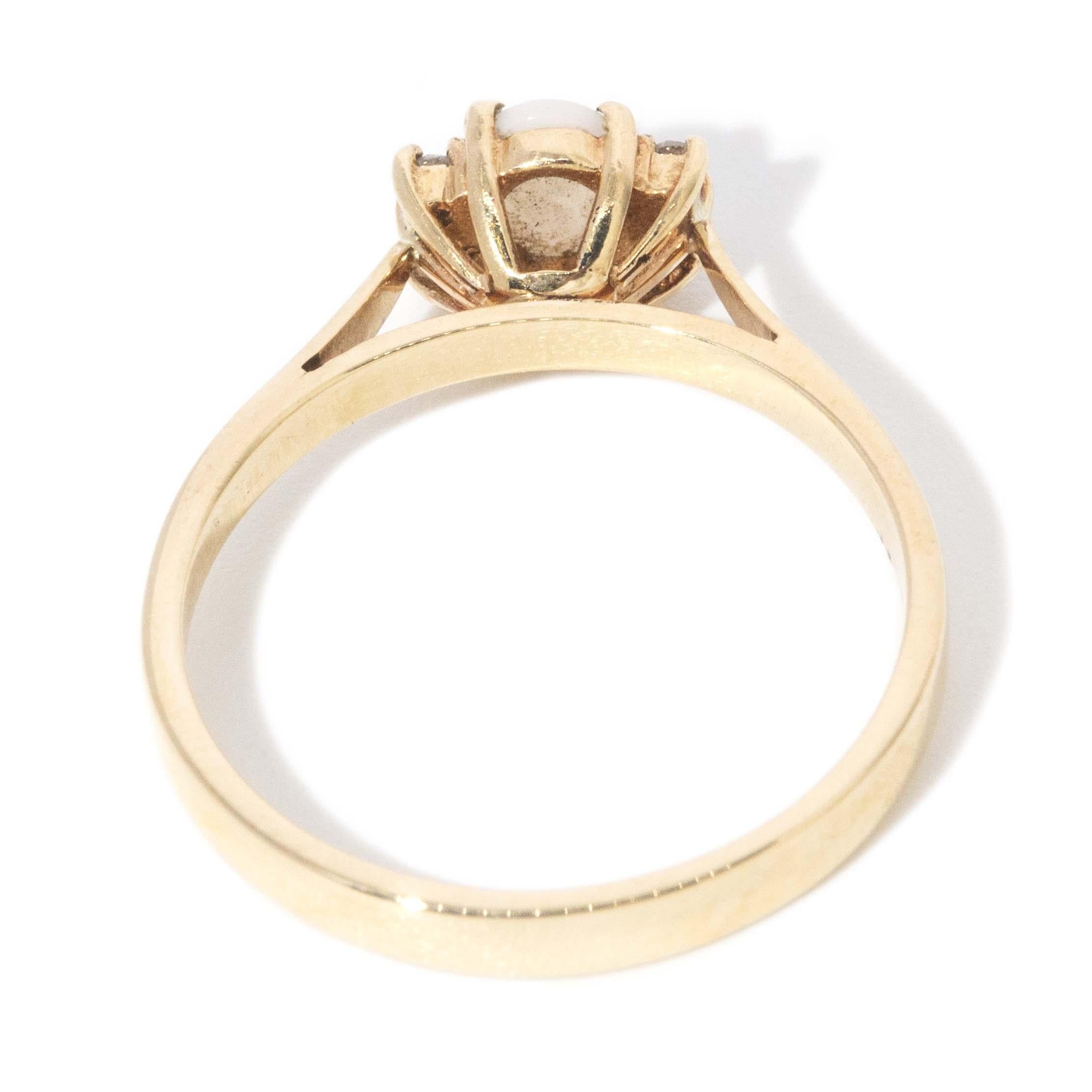 Vintage Circa 1990s White Opal & Diamond Ring 10 Carat Yellow Gold