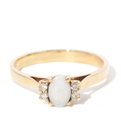 Vintage Circa 1990s White Opal & Diamond Ring 10 Carat Yellow Gold