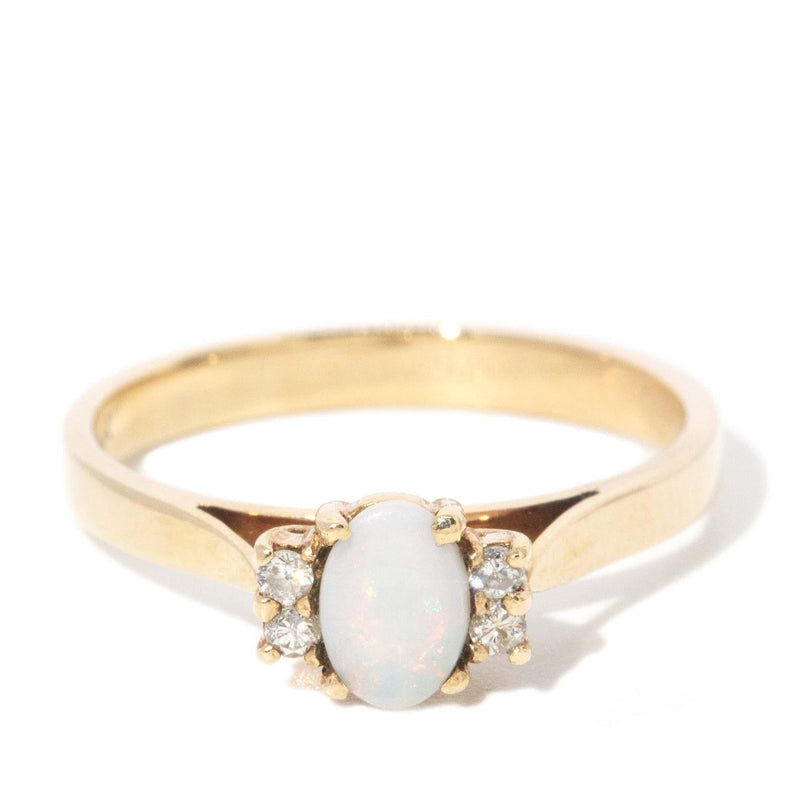Vintage Circa 1990s White Opal & Diamond Ring 10 Carat Yellow Gold