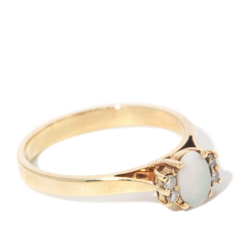 Vintage Circa 1990s White Opal & Diamond Ring 10 Carat Yellow Gold