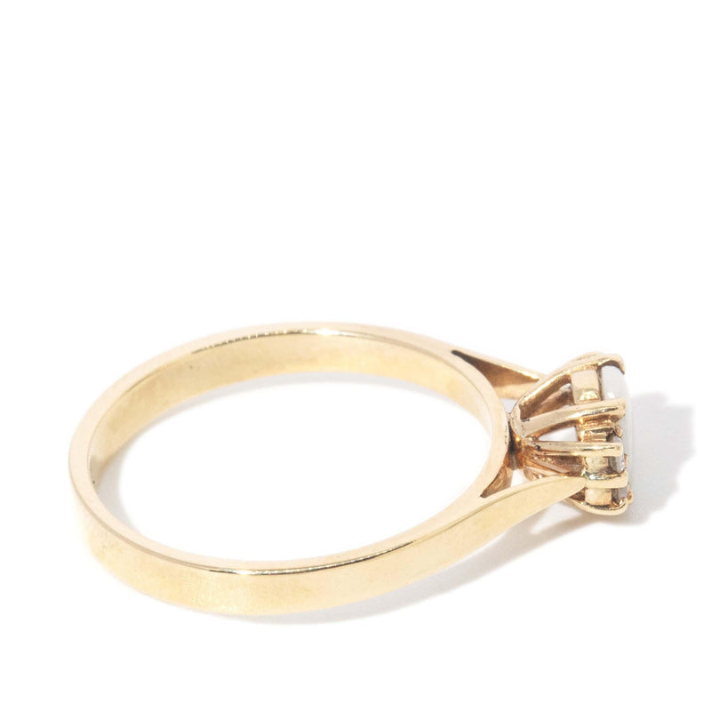 Vintage Circa 1990s White Opal & Diamond Ring 10 Carat Yellow Gold