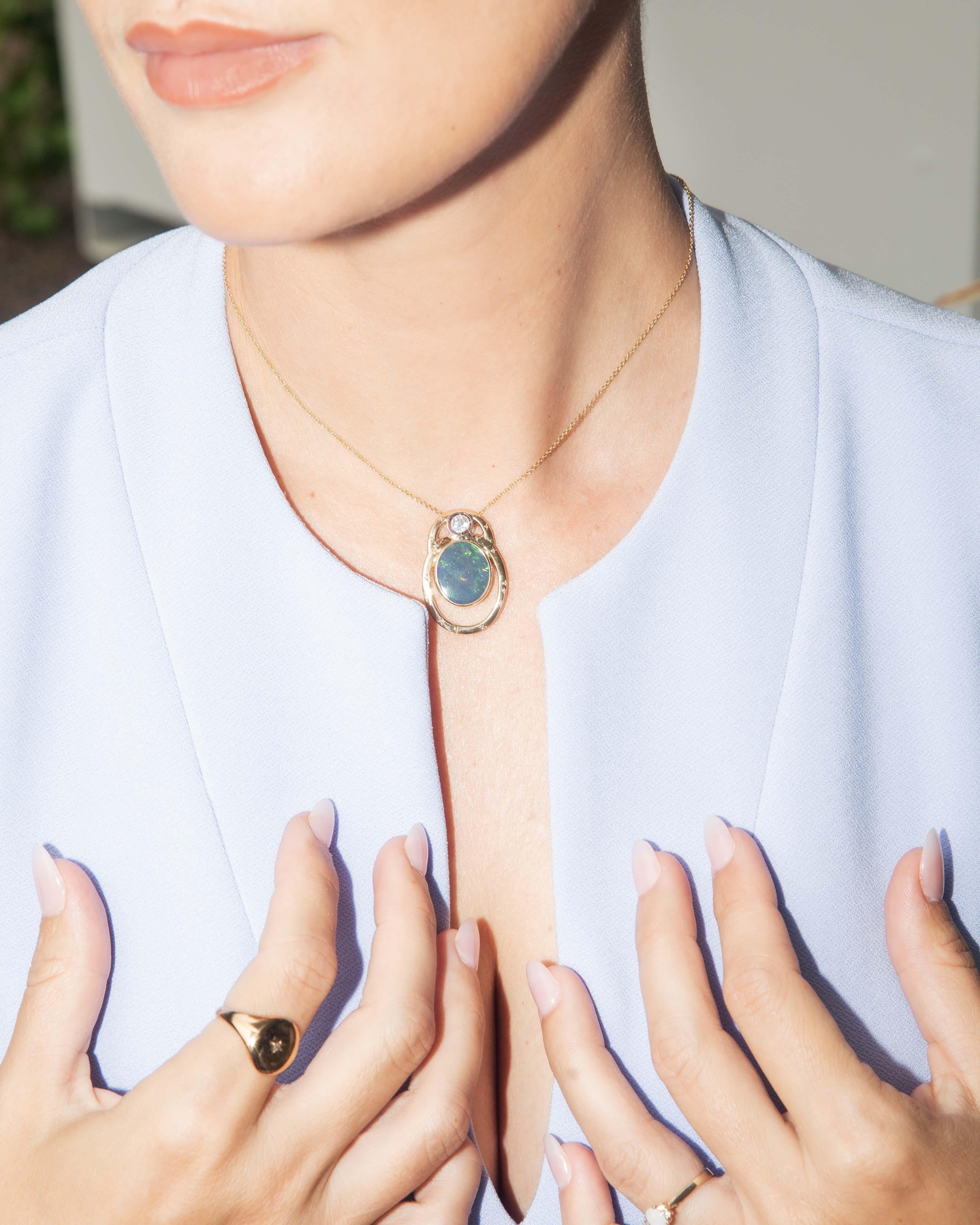 Vintage Circa 1990s White Opal & Diamond Ring 10 Carat Yellow Gold