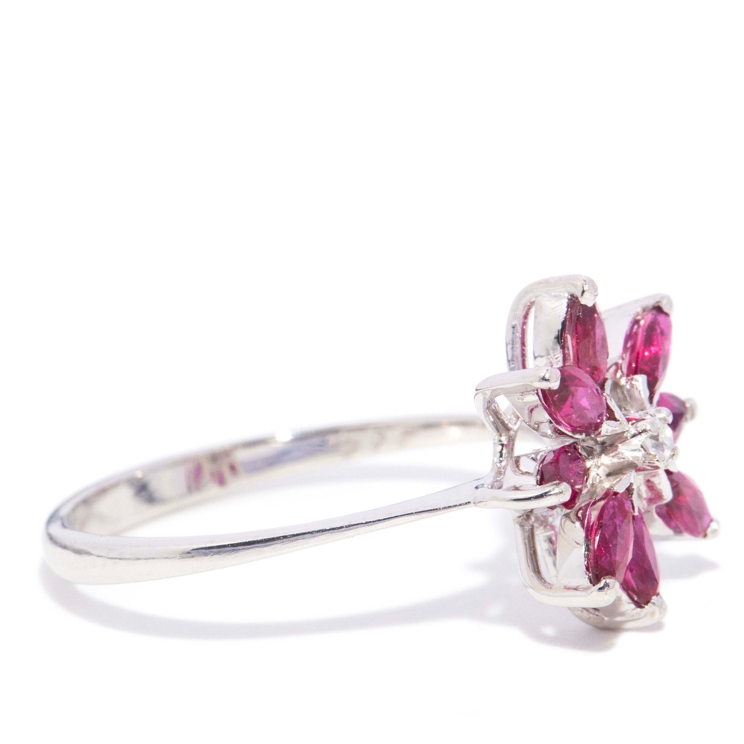 Alessia Ruby & Diamond flower ring 14ct White Gold Rings Imperial Jewellery 