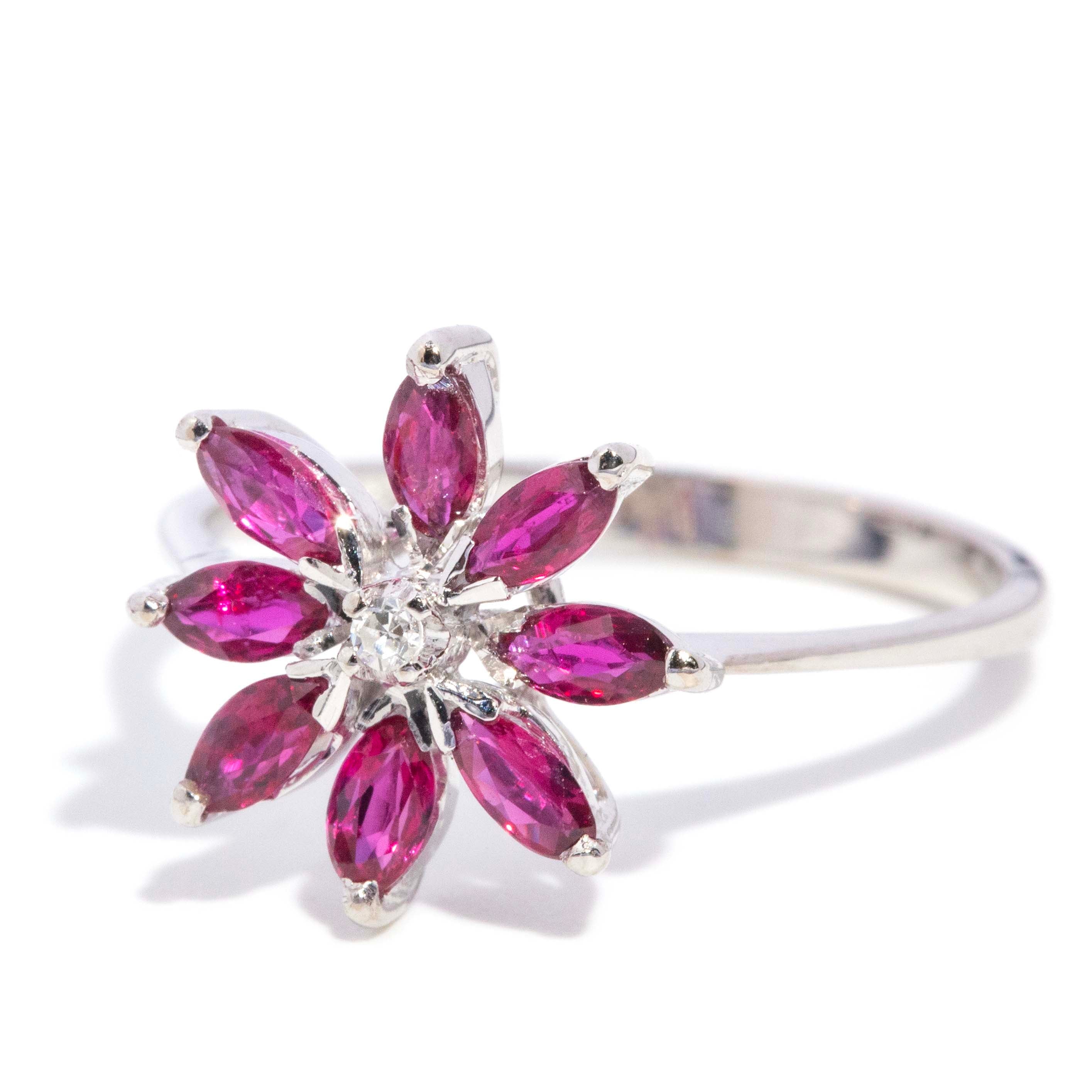 Alessia Ruby & Diamond flower ring 14ct White Gold Rings Imperial Jewellery 