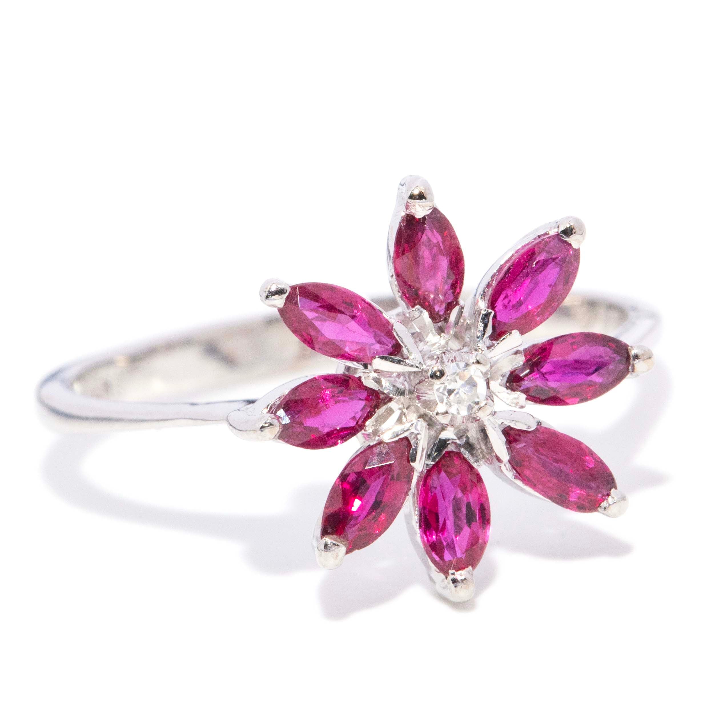Alessia Ruby & Diamond flower ring 14ct White Gold Rings Imperial Jewellery 