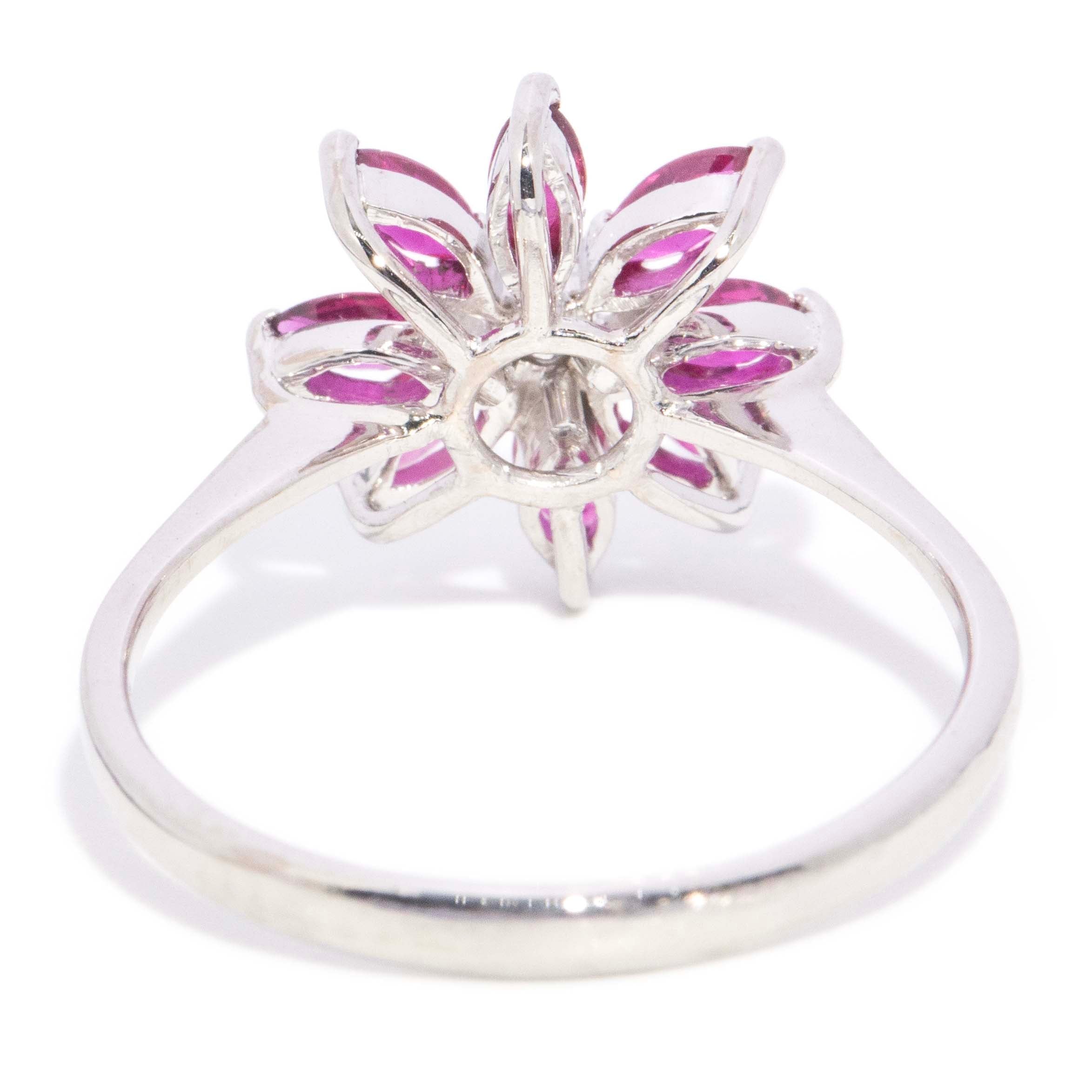 Alessia Ruby & Diamond flower ring 14ct White Gold Rings Imperial Jewellery 