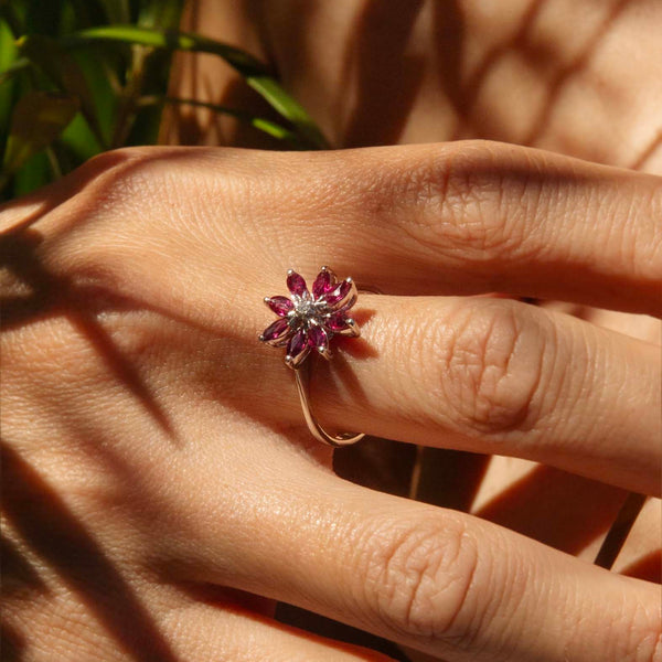 Alessia Ruby & Diamond flower ring 14ct White Gold Rings Imperial Jewellery 