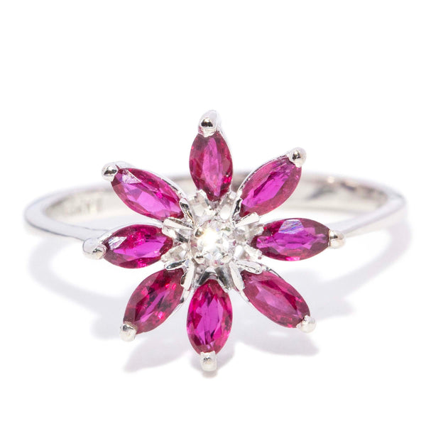 Alessia Ruby & Diamond flower ring 14ct White Gold Rings Imperial Jewellery 