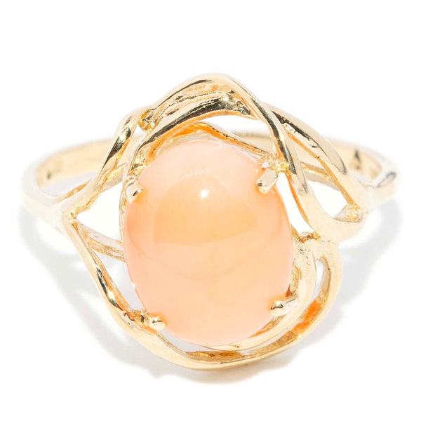Alexandra Vintage Circa 1960s Coral Cabochon Openwork Ring 14ct Yellow Gold Rings Imperial Jewellery 