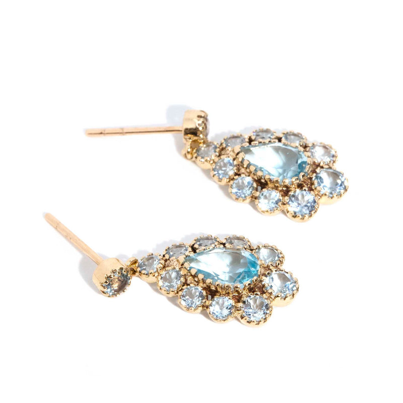 Alice Bright Blue Topaz Cluster Drop 9ct Gold Earrings* DRAFT Earrings Imperial Jewellery 