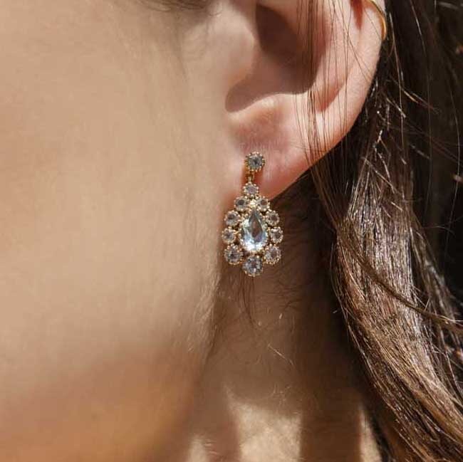Alice Bright Blue Topaz Cluster Drop 9ct Gold Earrings* DRAFT Earrings Imperial Jewellery 