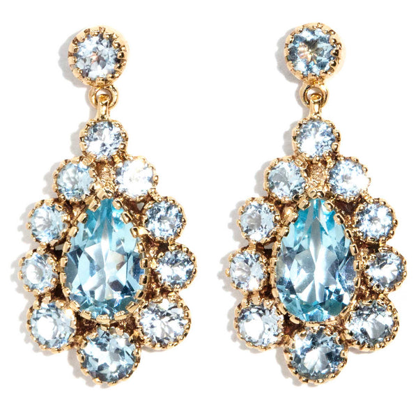 Alice Bright Blue Topaz Cluster Drop 9ct Gold Earrings Earrings Imperial Jewellery 