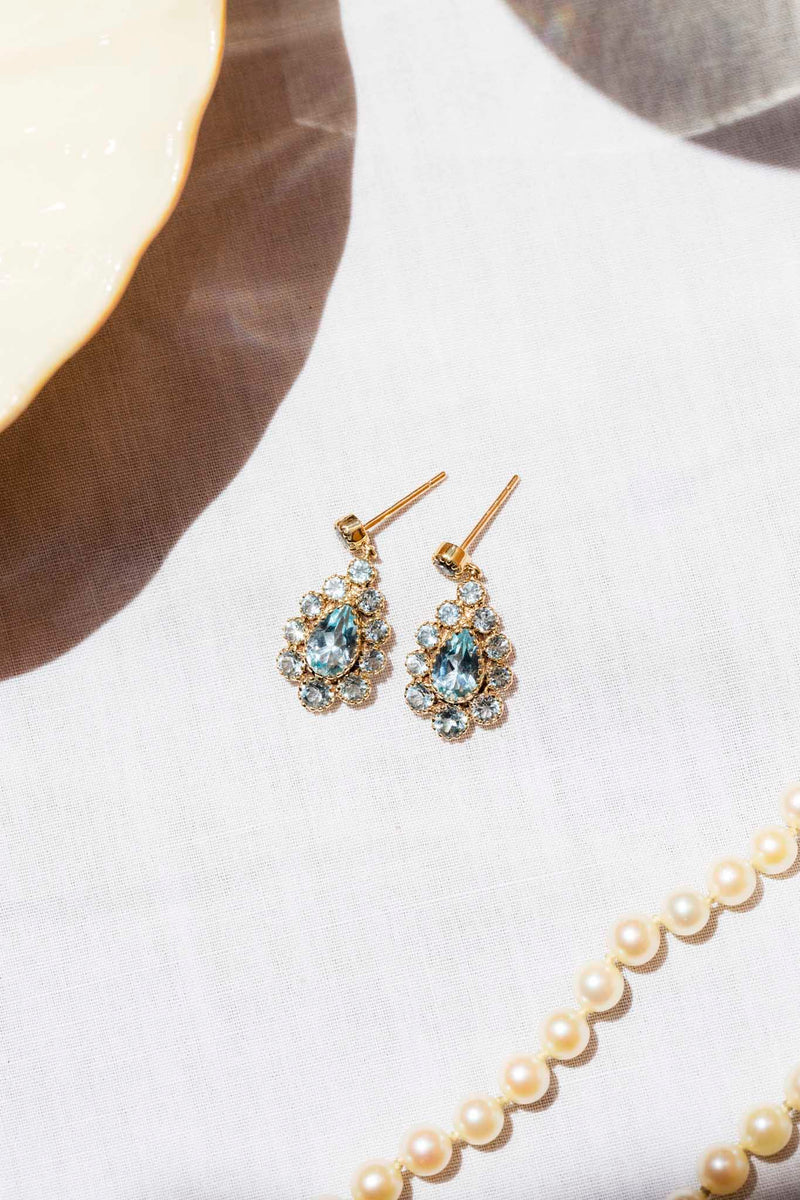 Alice Bright Blue Topaz Cluster Drop 9ct Gold Earrings Earrings Imperial Jewellery 