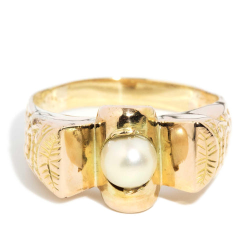 Alina Art Deco Pearl Sunburst Gallery Ring 15K Yellow Gold