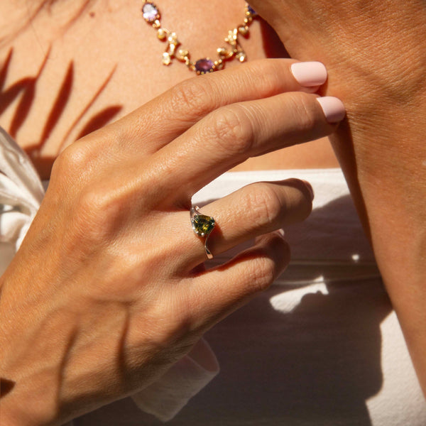 Allona Parti Sapphire Asymmetrical Ring 9ct White Gold Rings Imperial Jewellery 