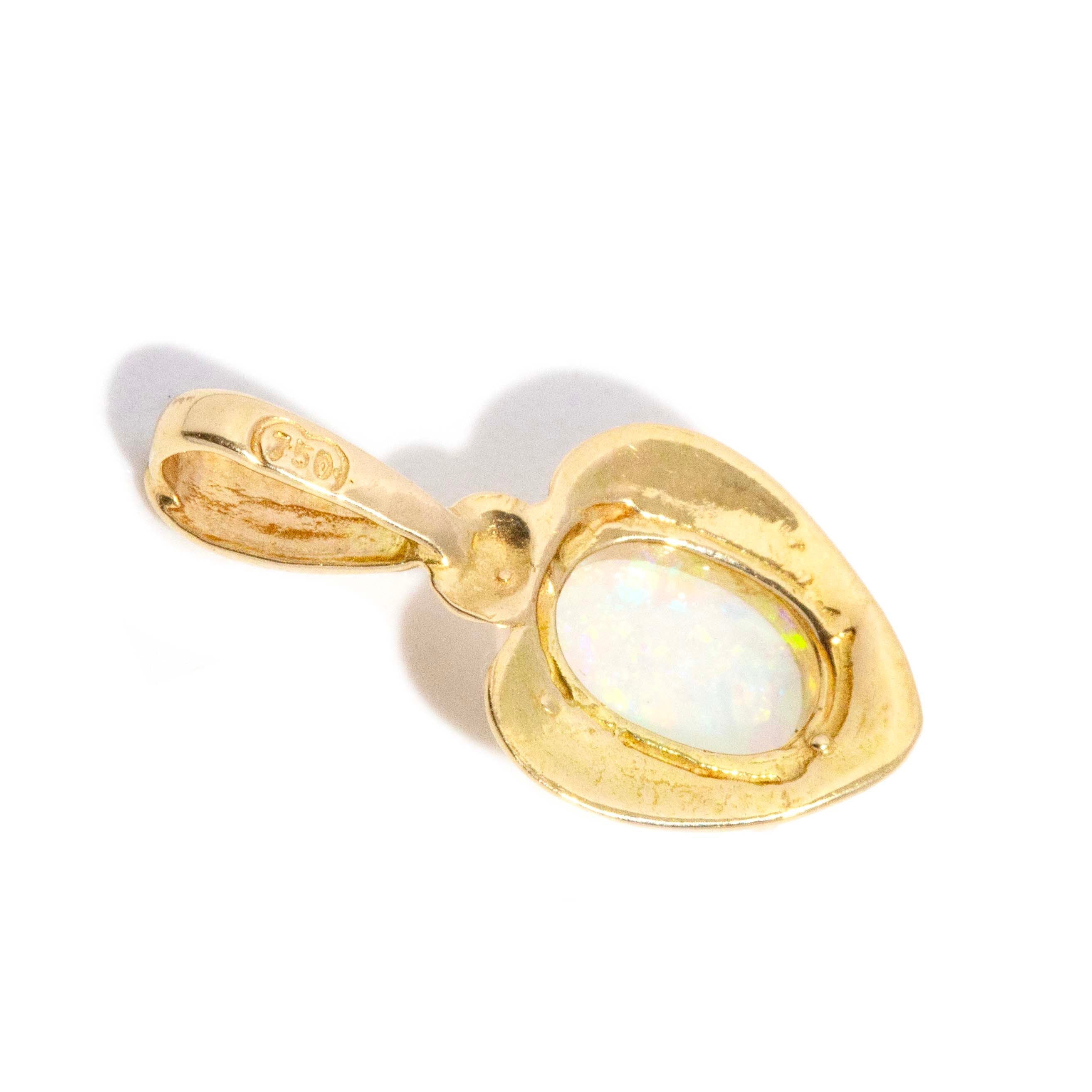 Alura 1980s Crystal Opal Heart Pendant 18ct Gold Pendants/Necklaces Imperial Jewellery 