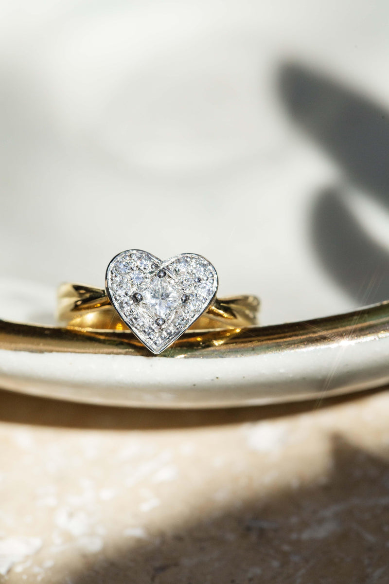 Vintage Circa 1980s Pave Diamond Heart Cluster Ring 18 Carat Gold