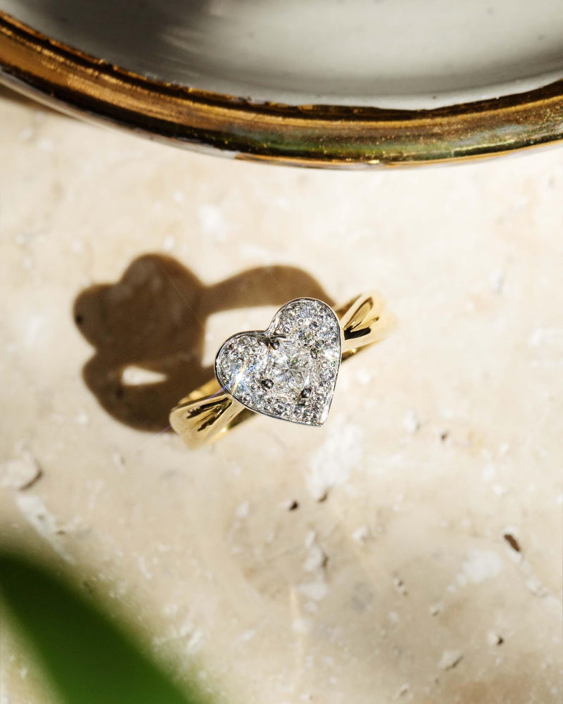 Vintage Circa 1980s Pave Diamond Heart Cluster Ring 18 Carat Gold