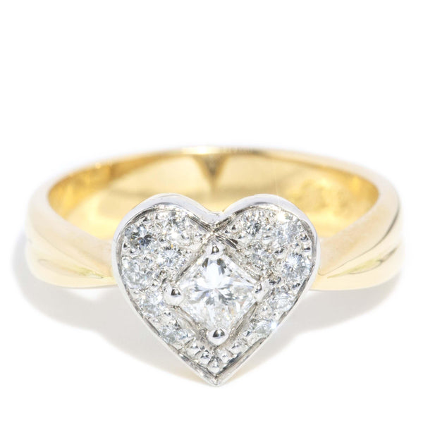 Vintage Circa 1980s Pave Diamond Heart Cluster Ring 18 Carat Gold