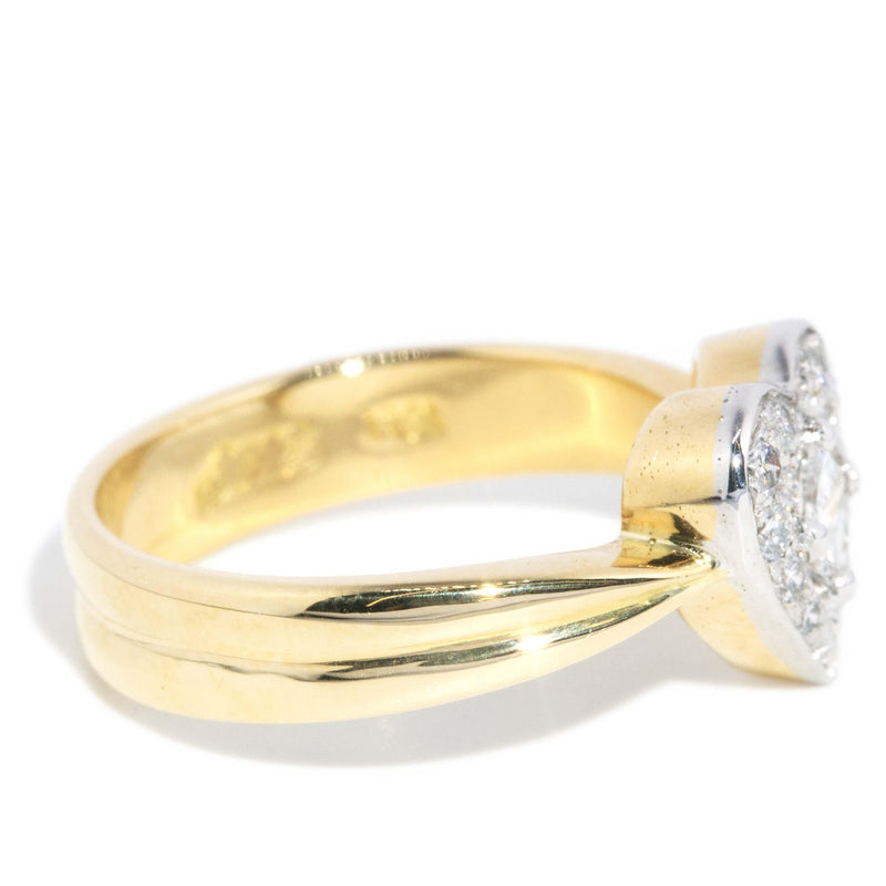 Vintage Circa 1980s Pave Diamond Heart Cluster Ring 18 Carat Gold