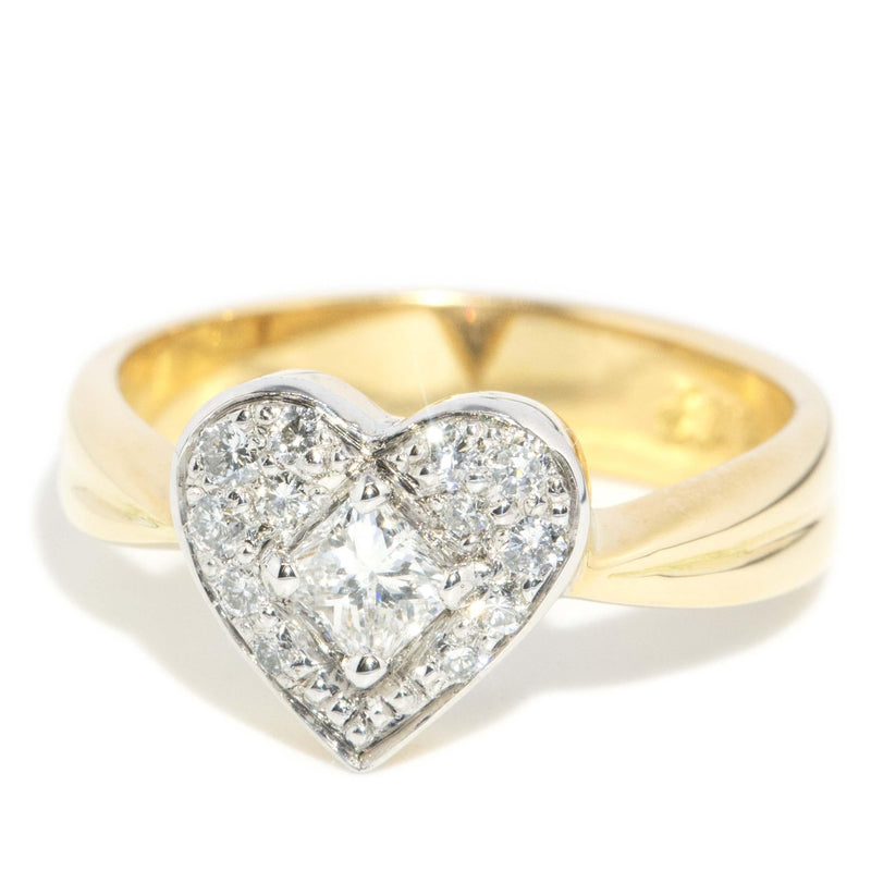 Vintage Circa 1980s Pave Diamond Heart Cluster Ring 18 Carat Gold